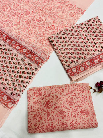 Hand Block Printed Cotton Suits With Cotton Dupatta