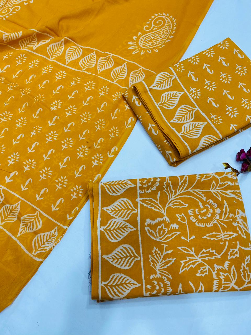 Hand Block Printed Cotton Suits With Cotton Dupatta