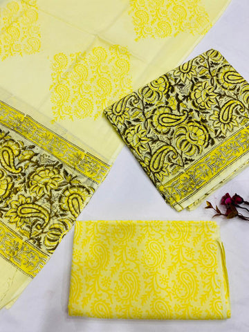 Hand Block Printed Cotton Suits With Cotton Dupatta