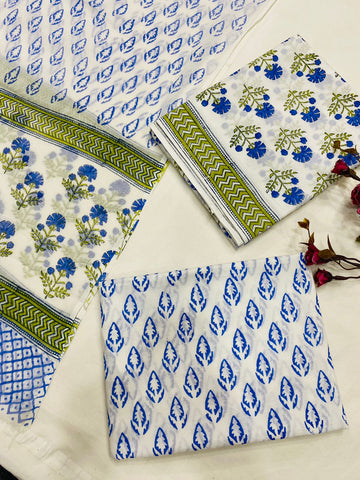 Hand Block Printed Cotton Suits With Cotton Dupatta