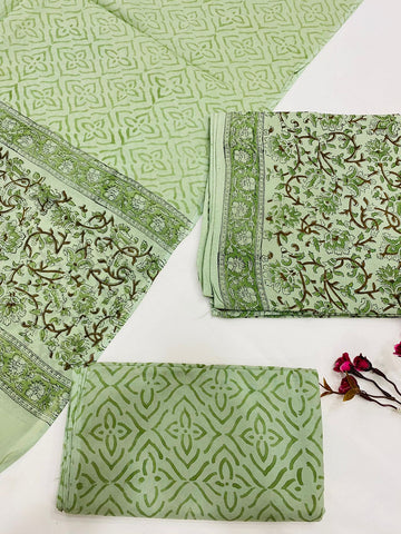 Hand Block Printed Cotton Suits With Cotton Dupatta