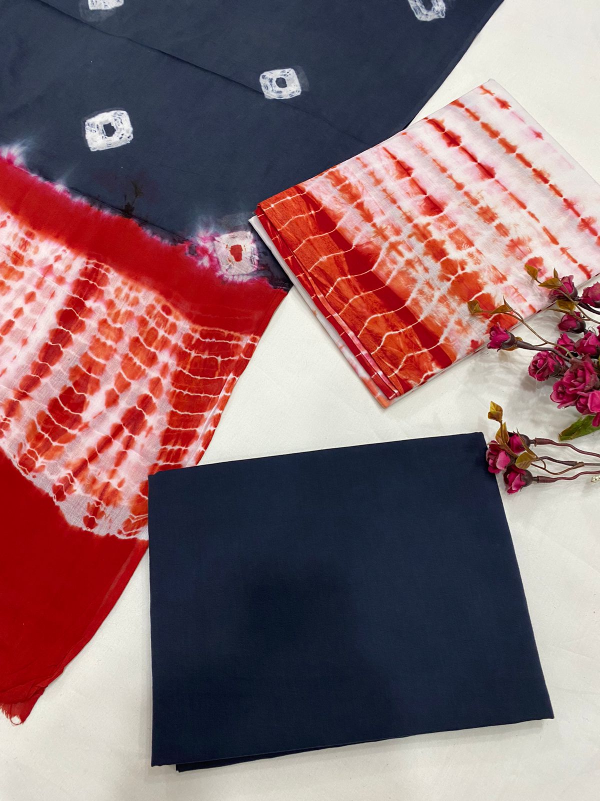 Hand Block Printed Cotton Suits With Cotton Dupatta