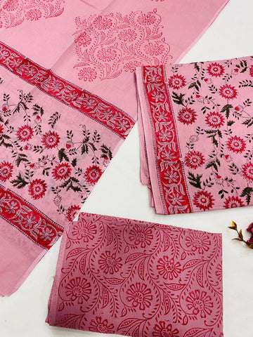 Hand Block Printed Cotton Suits With Cotton Dupatta