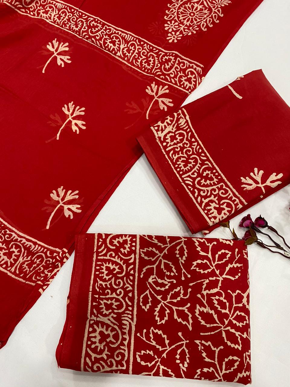 Hand Block Printed Cotton Suits With Cotton Dupatta