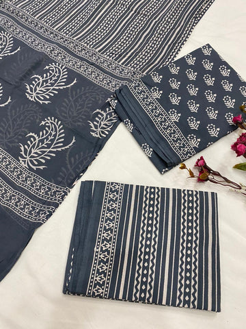 Hand Block Printed Cotton Suits With Cotton Dupatta