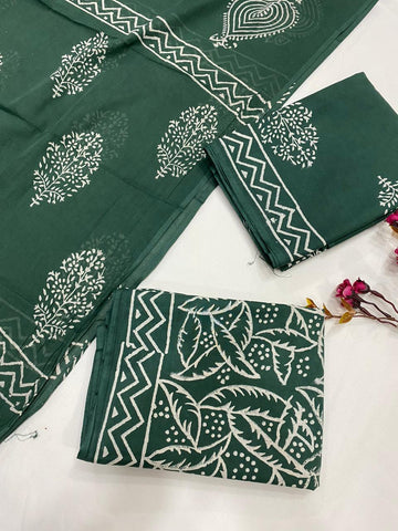 Hand Block Printed Cotton Suits With Cotton Dupatta