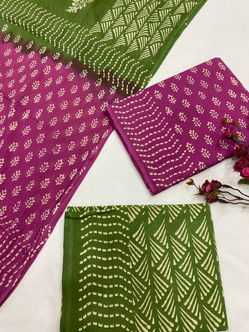 Hand Block Printed Cotton Suits With Cotton Dupatta