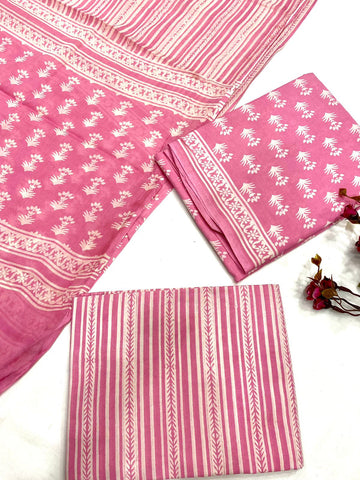 Hand Block Printed Cotton Suits With Cotton Dupatta