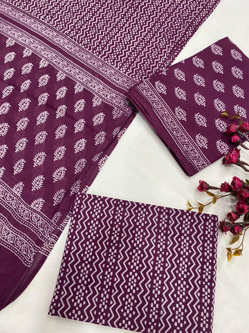 Hand Block Printed Cotton Suits With Cotton Dupatta