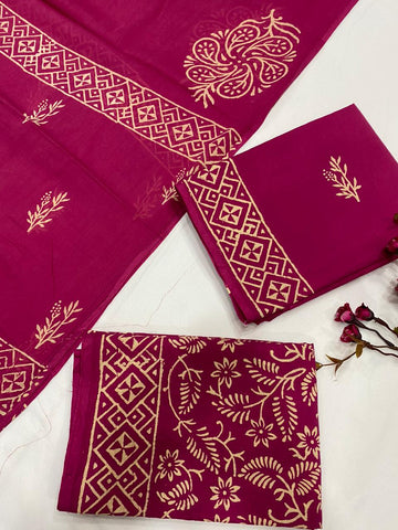 Hand Block Printed Cotton Suits With Cotton Dupatta