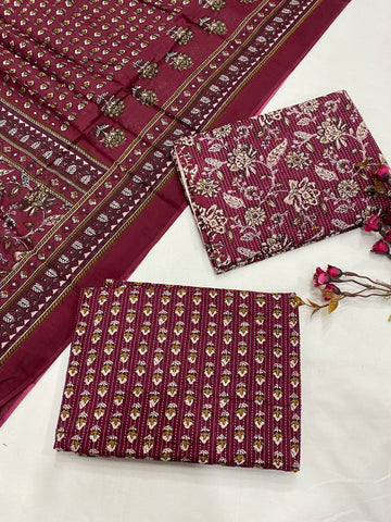 Hand Block Printed Cotton Suits With Cotton Dupatta