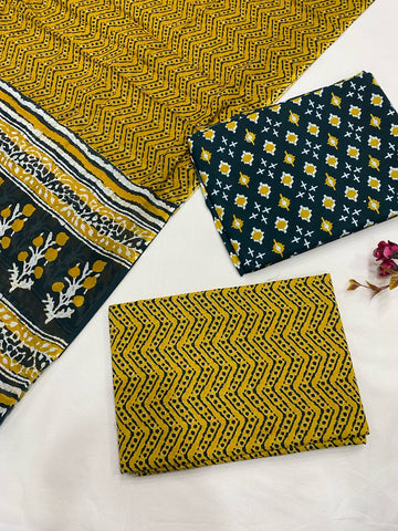 Hand Block Printed Cotton Suits With Cotton Dupatta
