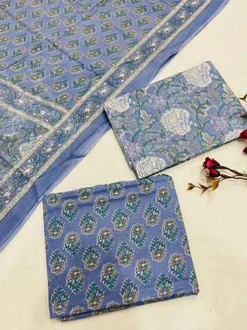 Hand Block Printed Cotton Suits With Cotton Dupatta