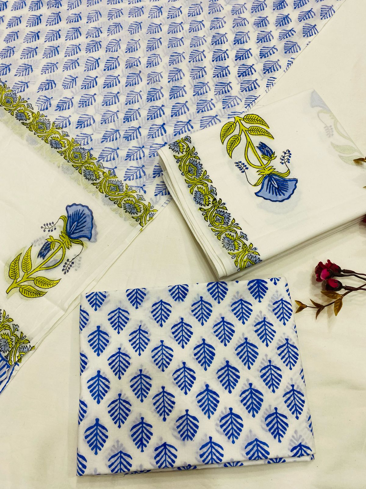 Hand Block Printed Cotton Suits With Cotton Dupatta