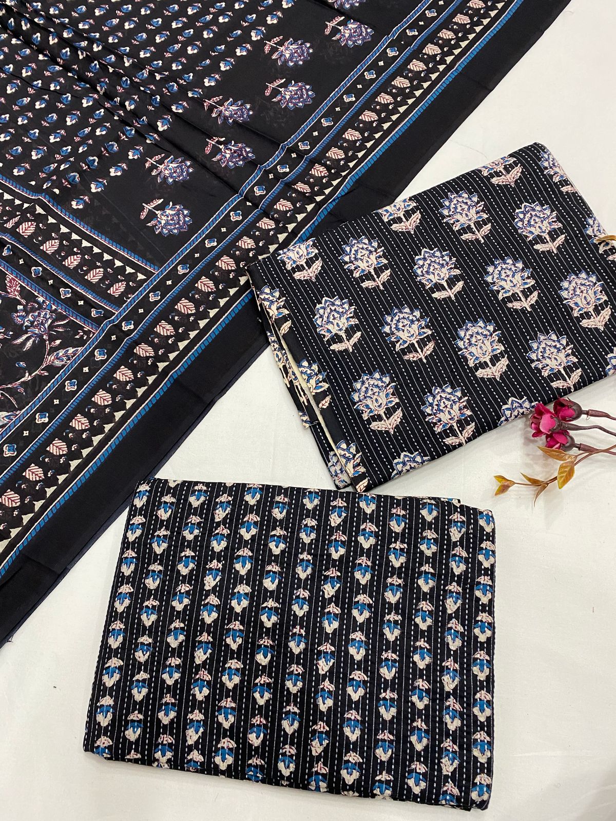 Hand Block Printed Cotton Suits With Cotton Dupatta