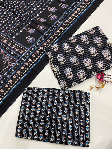 Hand Block Printed Cotton Suits With Cotton Dupatta