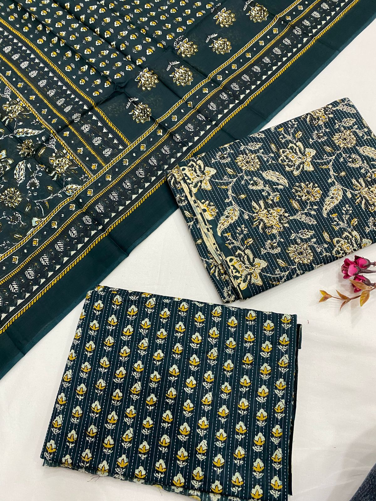 Hand Block Printed Cotton Suits With Cotton Dupatta