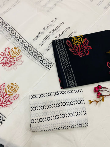 Hand Block Printed Cotton Suits With Cotton Dupatta