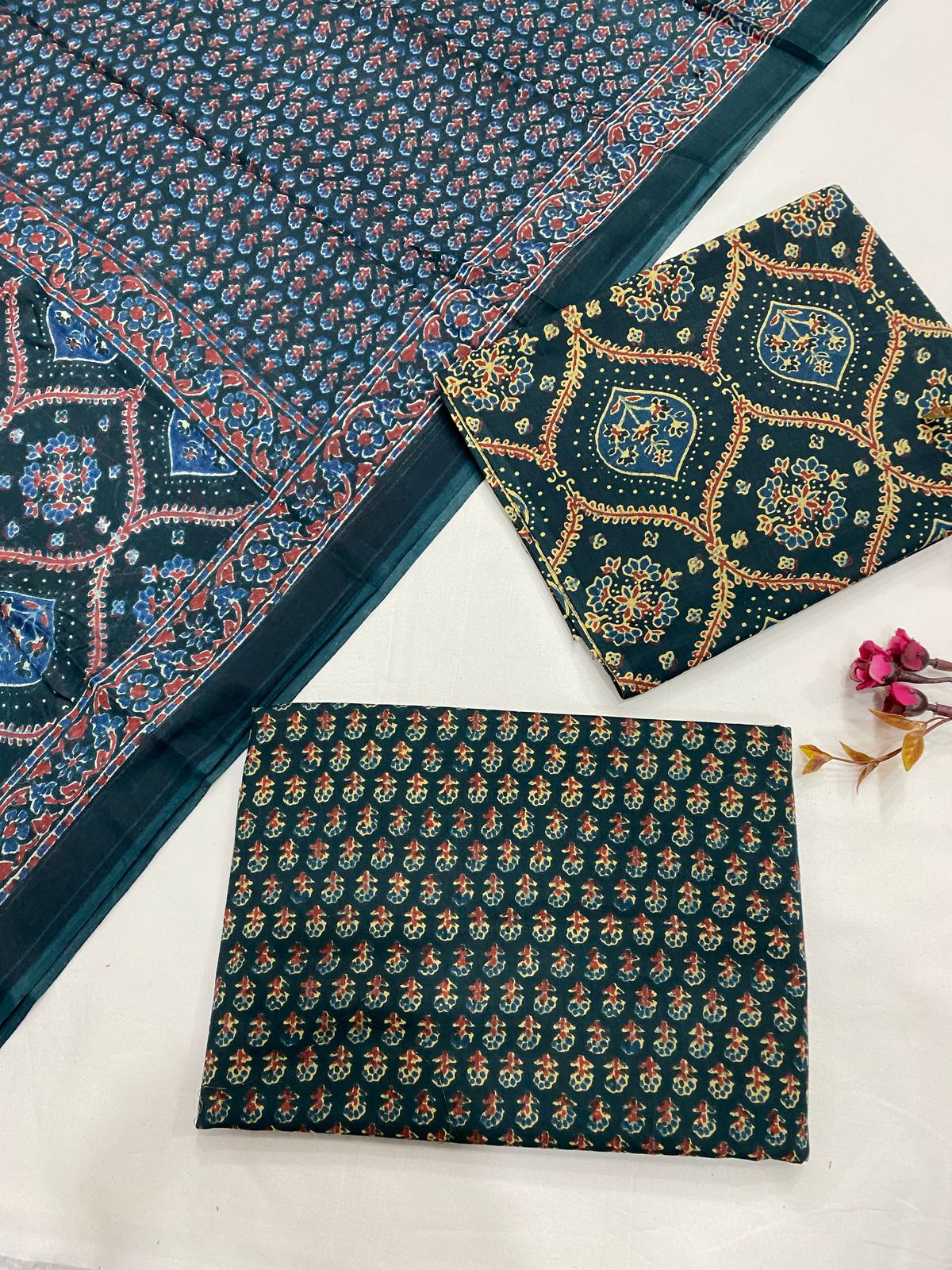 Hand Block Printed Cotton Suits With Cotton Dupatta