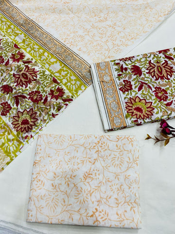 Hand Block Printed Cotton Suits With Cotton Dupatta