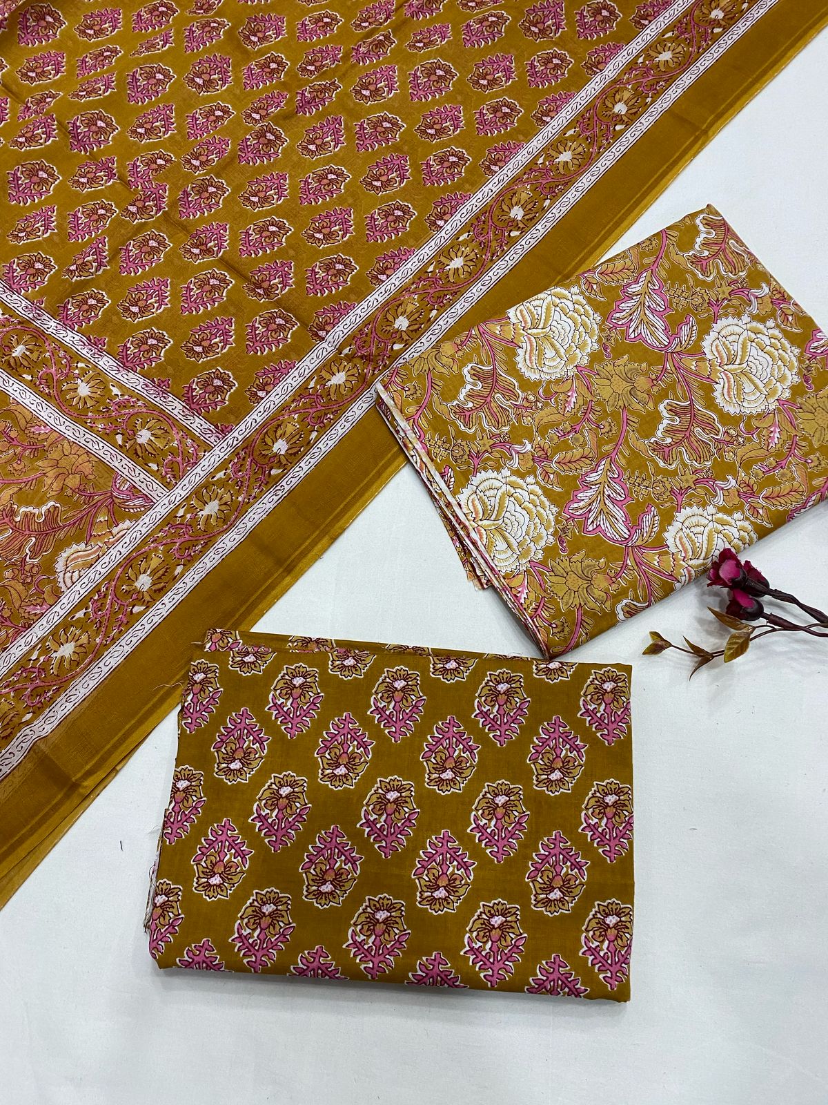 Hand Block Printed Cotton Suits With Cotton Dupatta