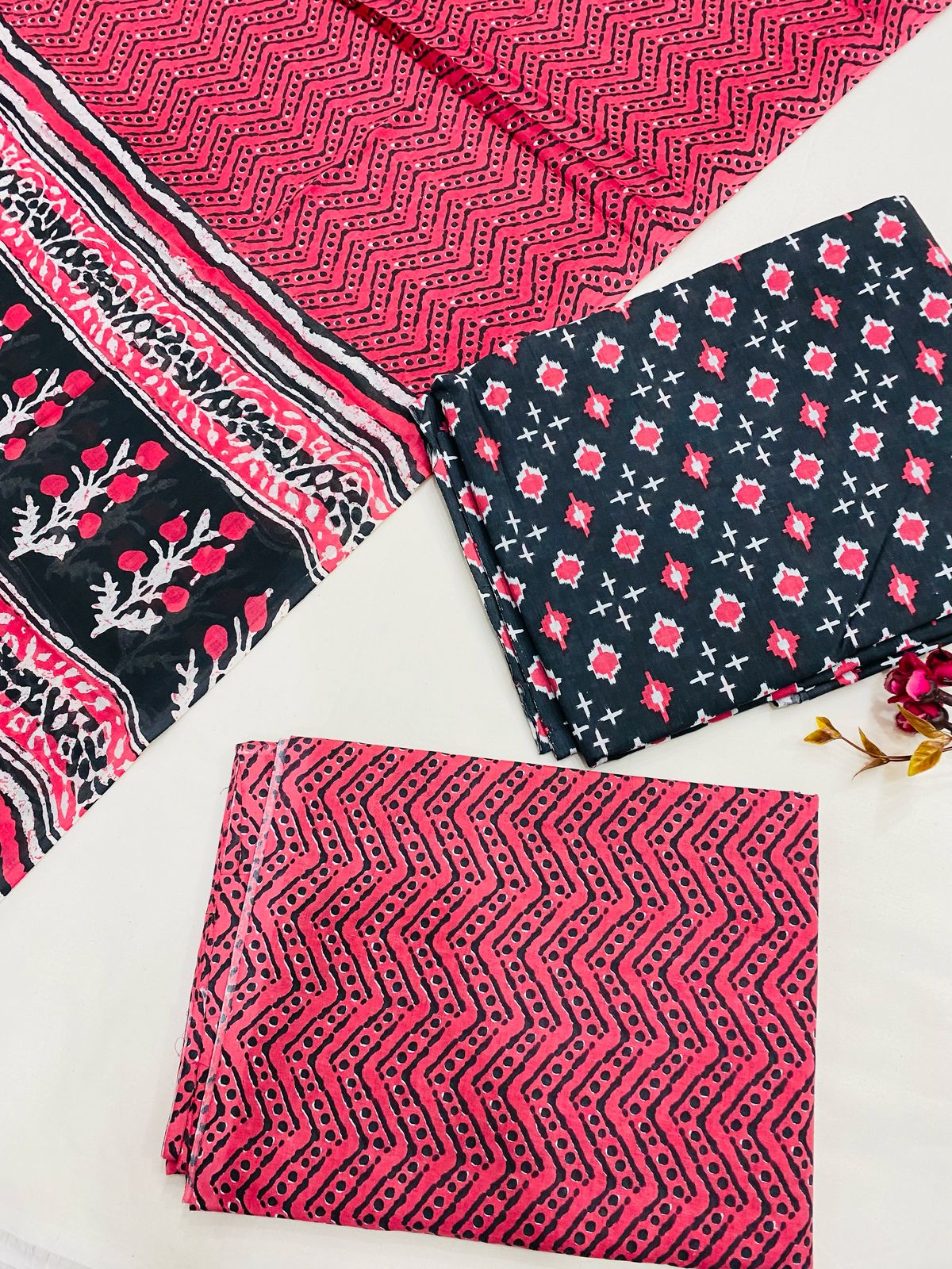 Hand Block Printed Cotton Suits With Cotton Dupatta