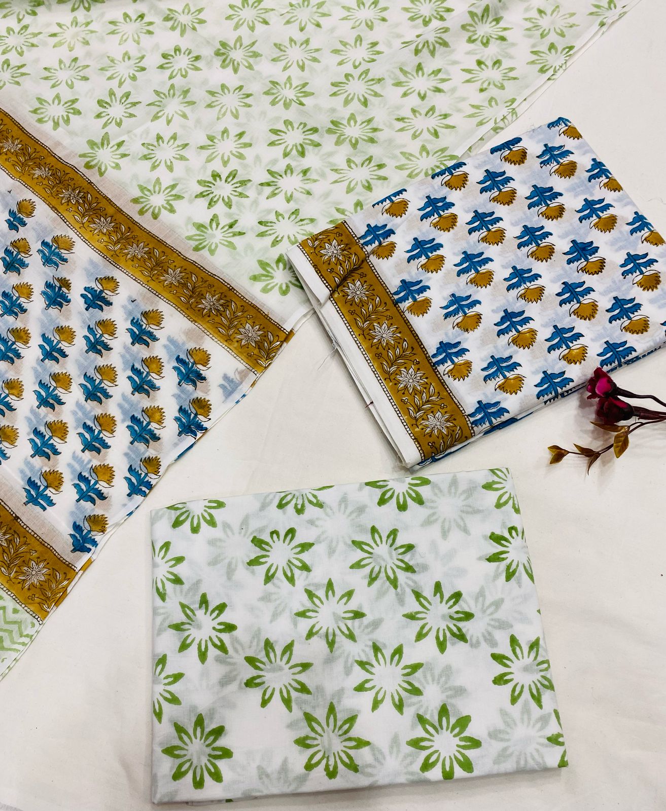 Hand Block Printed Cotton Suits With Cotton Dupatta