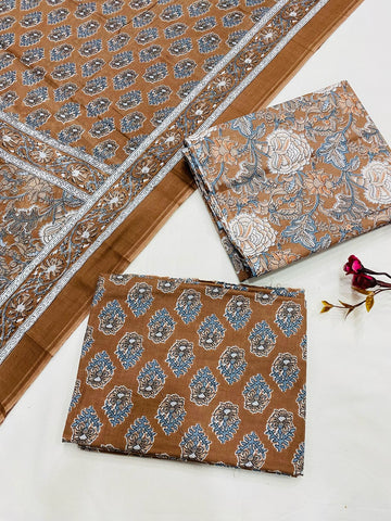 Hand Block Printed Cotton Suits With Cotton Dupatta