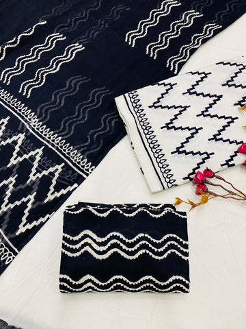 Hand Block Printed Cotton Suits With Cotton Dupatta