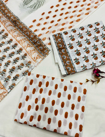 Hand Block Printed Cotton Suits With Cotton Dupatta