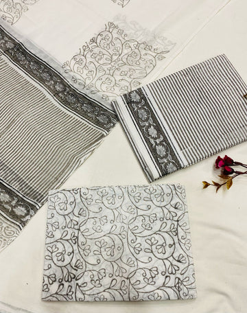 Hand Block Printed Cotton Suits With Cotton Dupatta