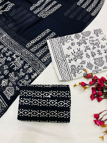 Hand Block Printed Cotton Suits With Cotton Dupatta