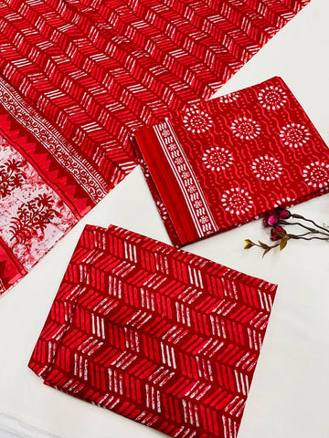 Hand Block Printed Cotton Suits With Cotton Dupatta
