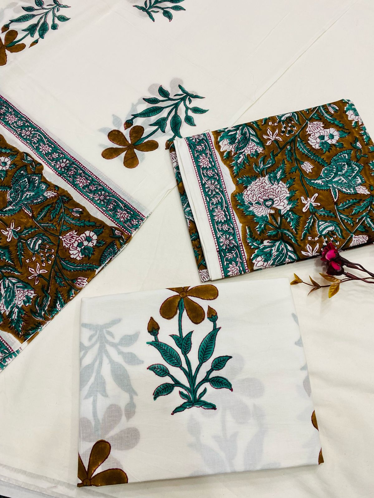 Hand Block Printed Cotton Suits With Cotton Dupatta