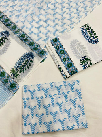 Hand Block Printed Cotton Suits With Cotton Dupatta