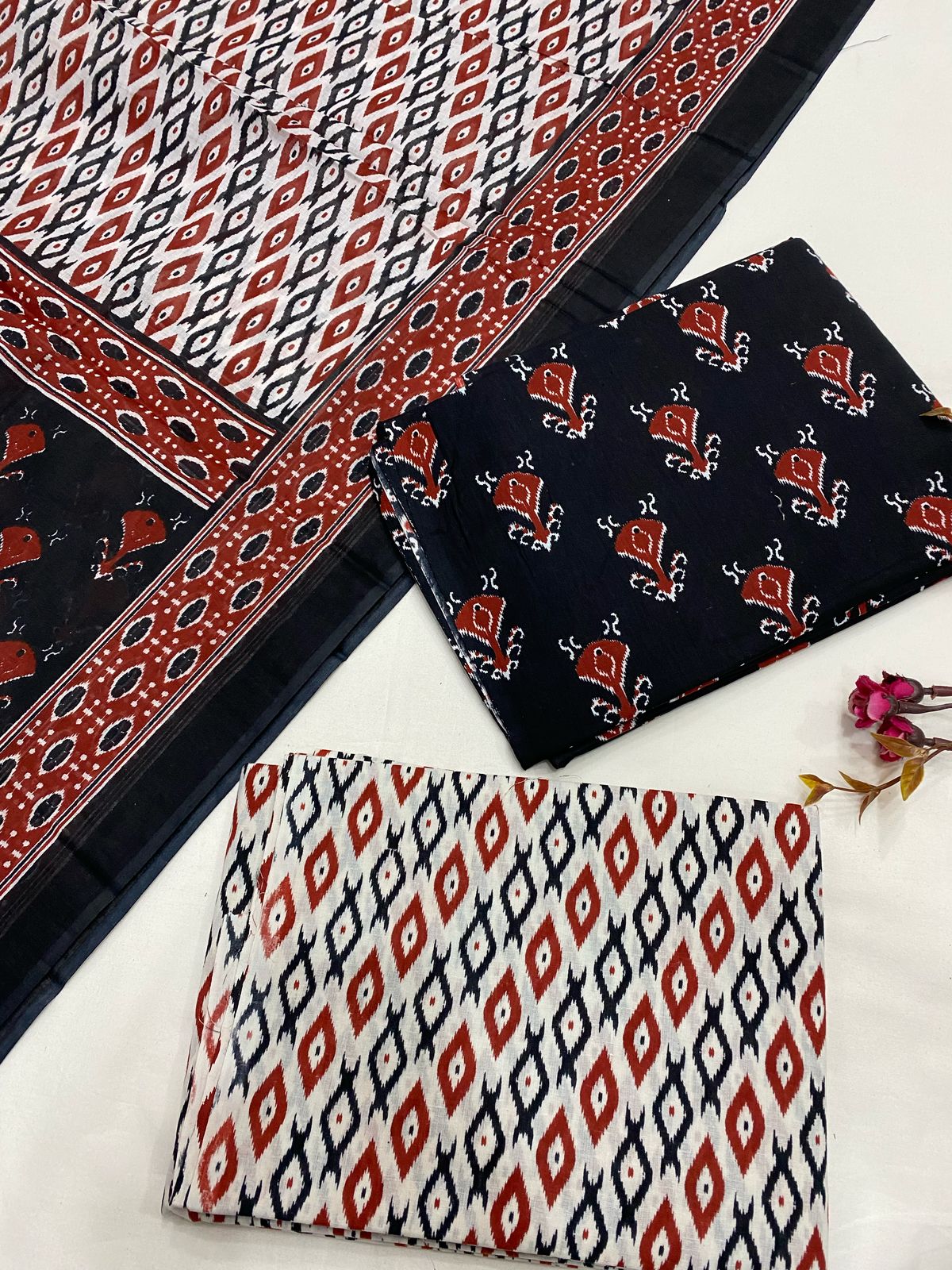 Hand Block Printed Cotton Suits With Cotton Dupatta