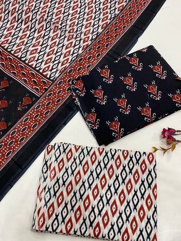 Hand Block Printed Cotton Suits With Cotton Dupatta