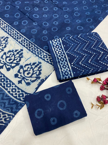 Hand Block Printed Cotton Suits With Cotton Dupatta