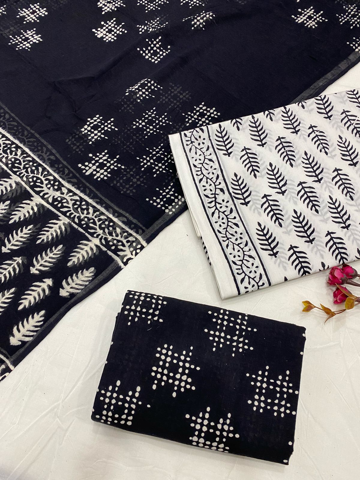 Hand Block Printed Cotton Suits With Cotton Dupatta