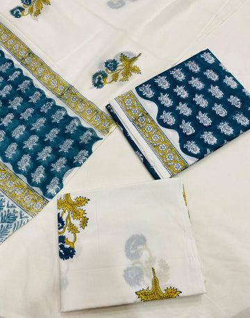 Hand Block Printed Cotton Suits With Cotton Dupatta