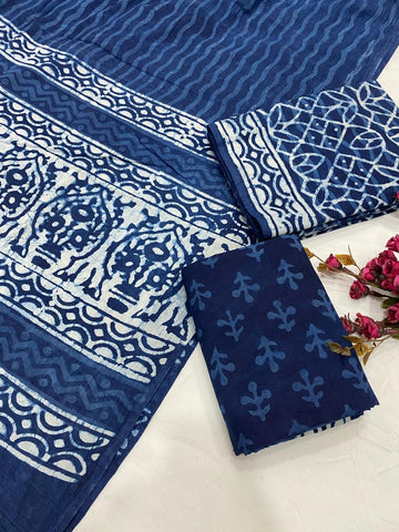 Hand Block Printed Cotton Suits With Cotton Dupatta