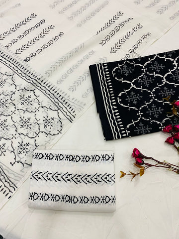 Hand Block Printed Cotton Suits With Cotton Dupatta