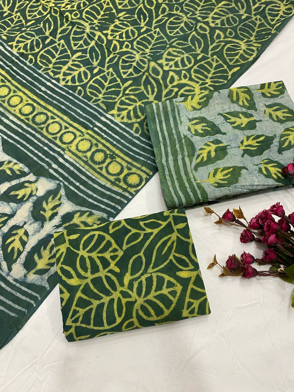 Hand Block Printed Cotton Suits With Cotton Dupatta