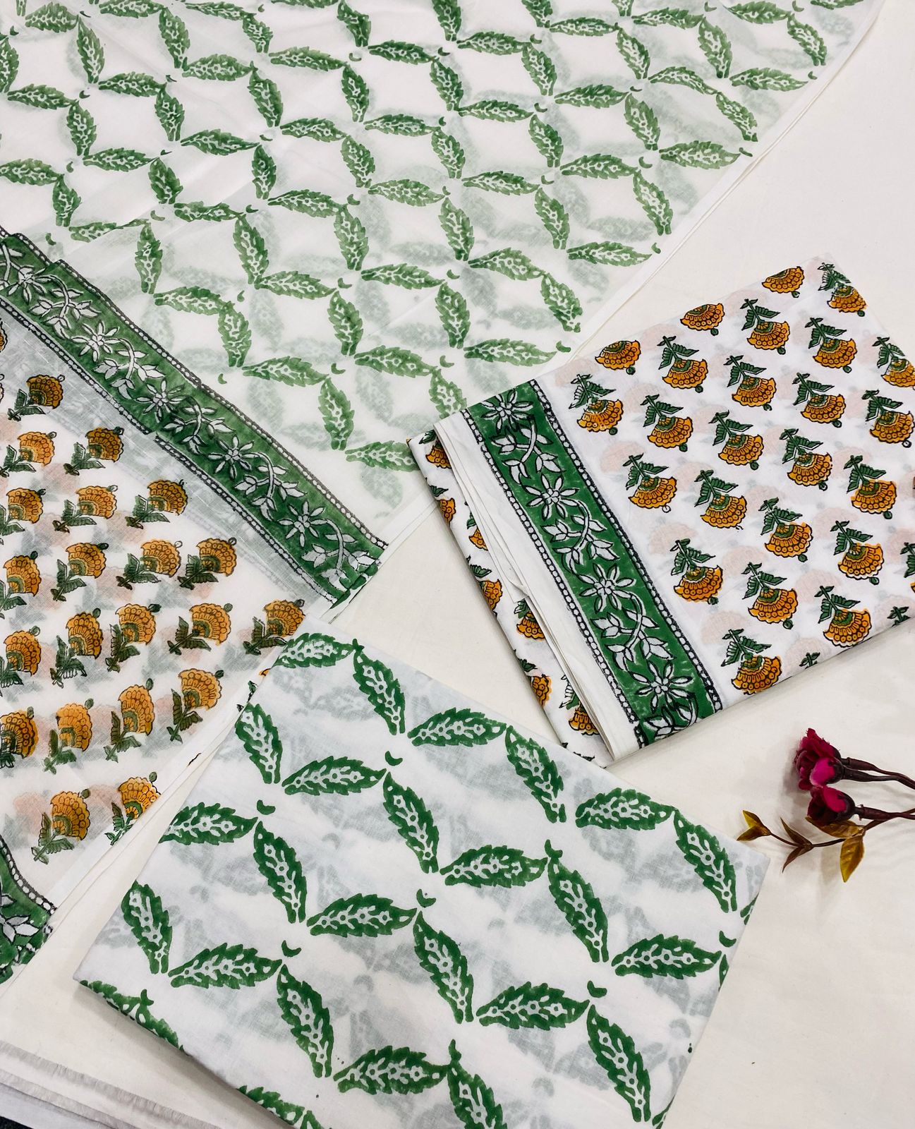 Hand Block Printed Cotton Suits With Cotton Dupatta