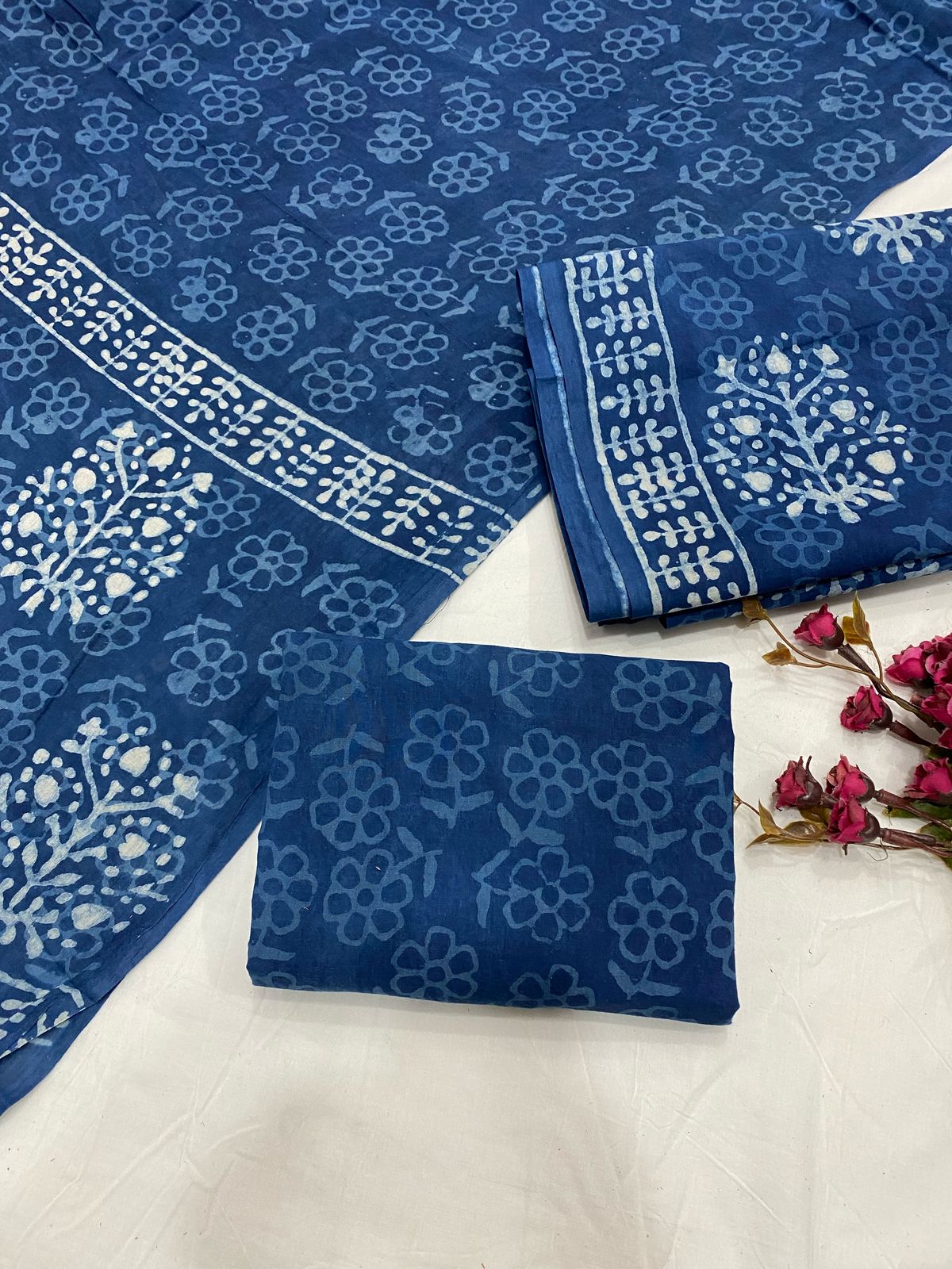 Hand Block Printed Cotton Suits With Cotton Dupatta