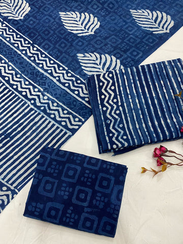 Hand Block Printed Cotton Suits With Cotton Dupatta