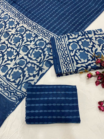 Hand Block Printed Cotton Suits With Cotton Dupatta
