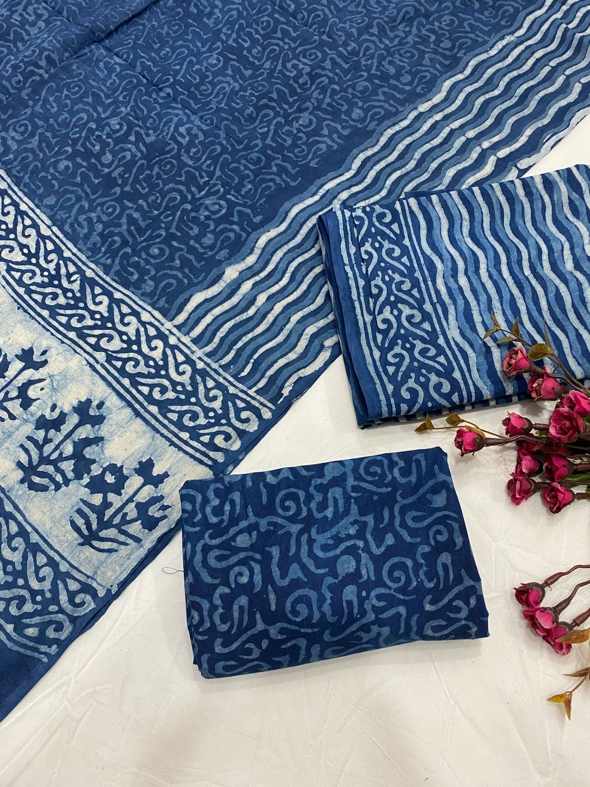 Hand Block Printed Cotton Suits With Cotton Duptta