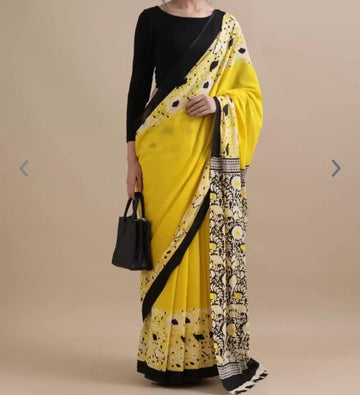 Bagru Block Print Cotton mulmul Sarees With Running Blouse