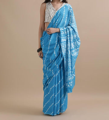 Bagru Block Print Cotton mulmul Sarees With Running Blouse